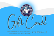 Gift card with Precision by Nutrition logo on a blue and white background
